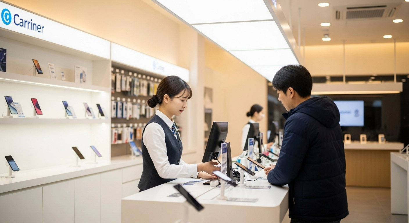 Korean mobile carrier store interior where foreigners can get SIM cards