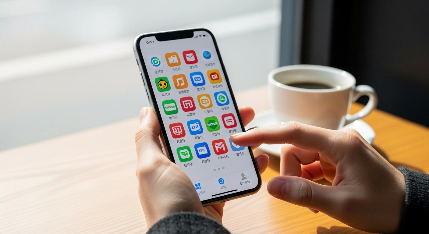 Smartphone displaying Korean apps used in daily life