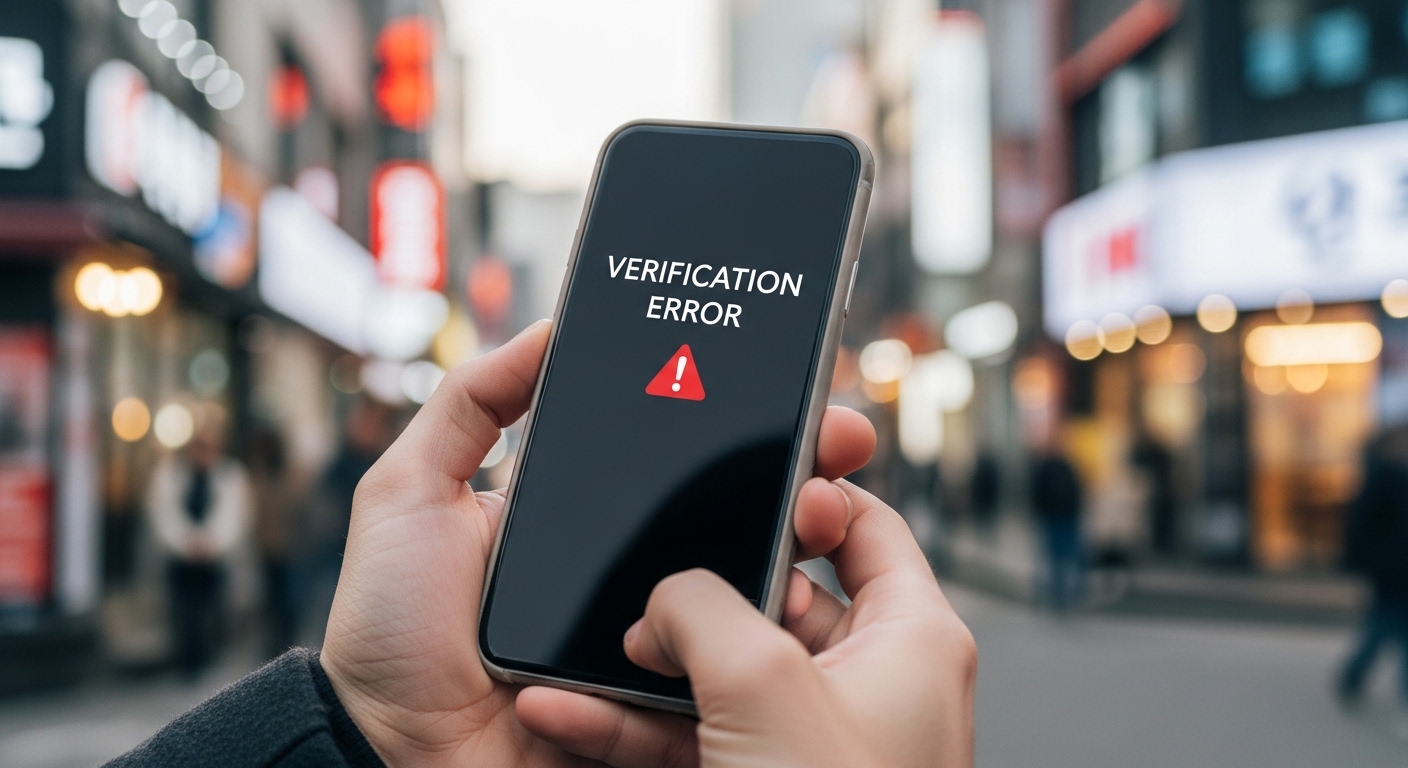 Phone number verification Korea foreigners - American traveler checking smartphone at Incheon Airport arrival hall