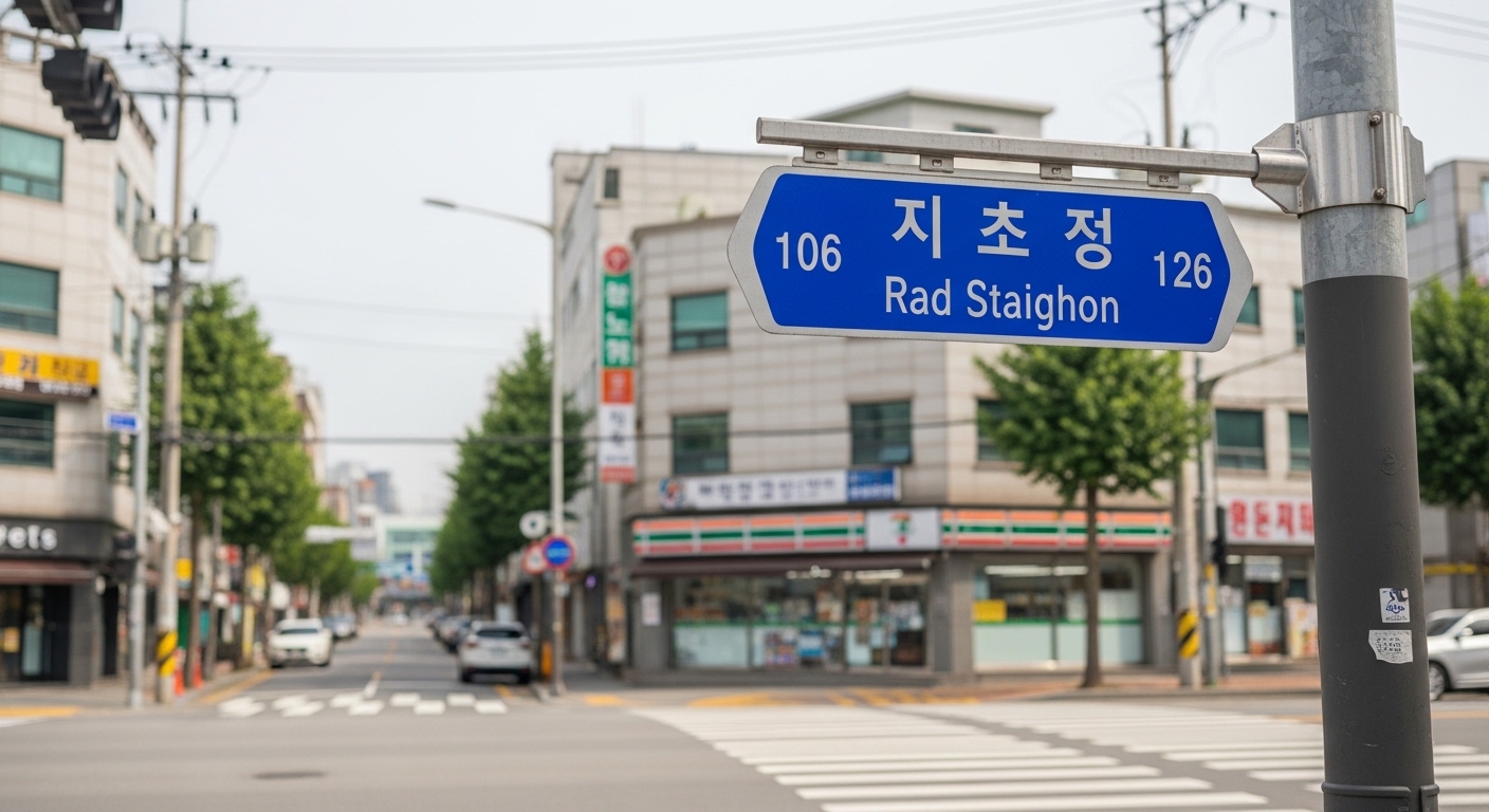 Korean address system for foreigners shown through a bilingual street sign in a Seoul neighborhood