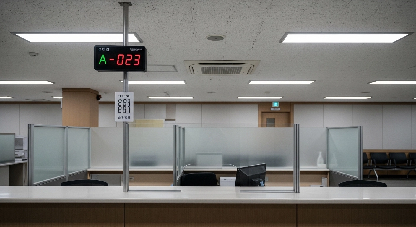 Immigration office service counter in Korea where foreigners complete administrative registration tasks