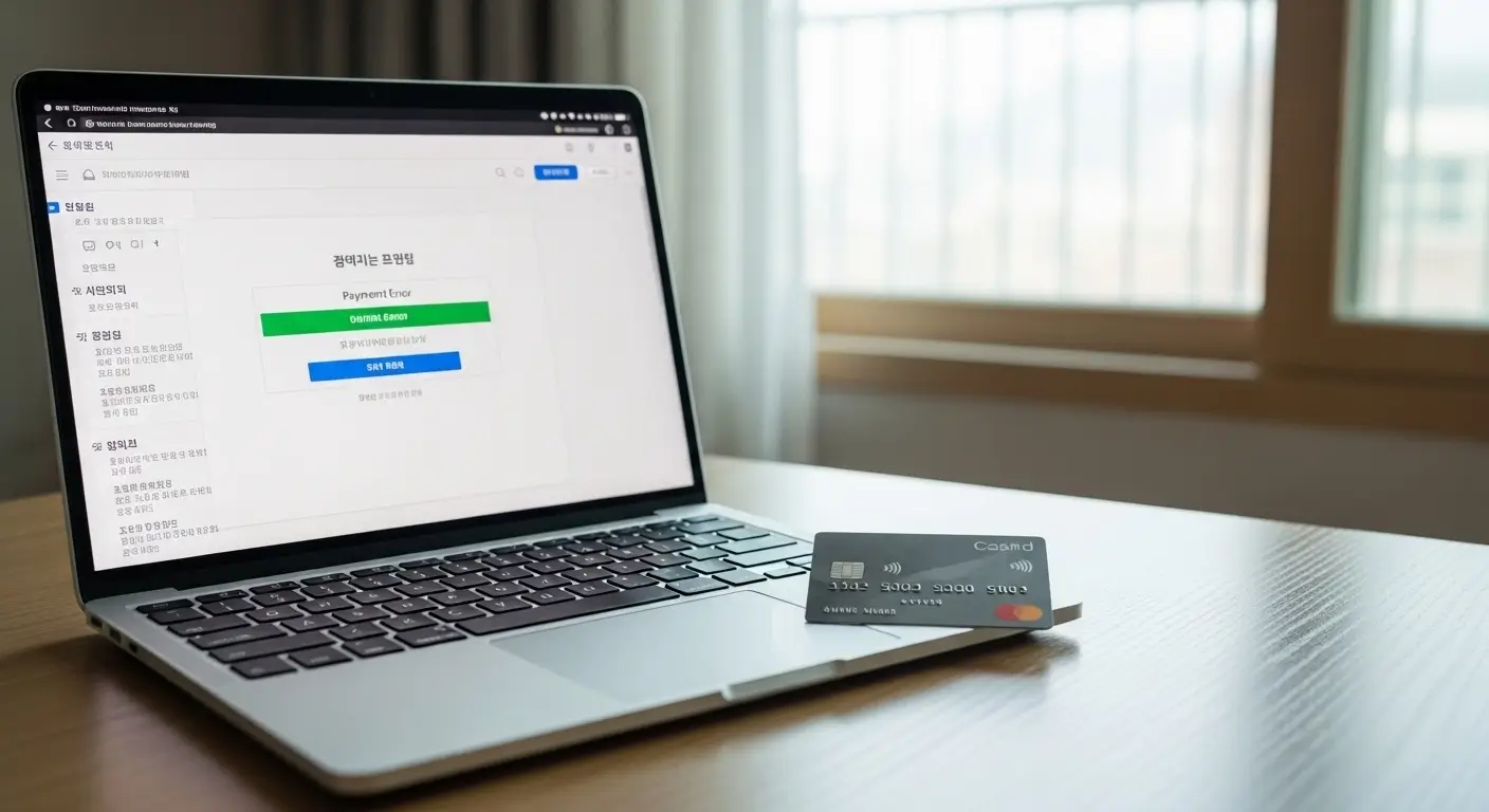 Korean retail payment terminal at convenience store counter with contactless payment option visible