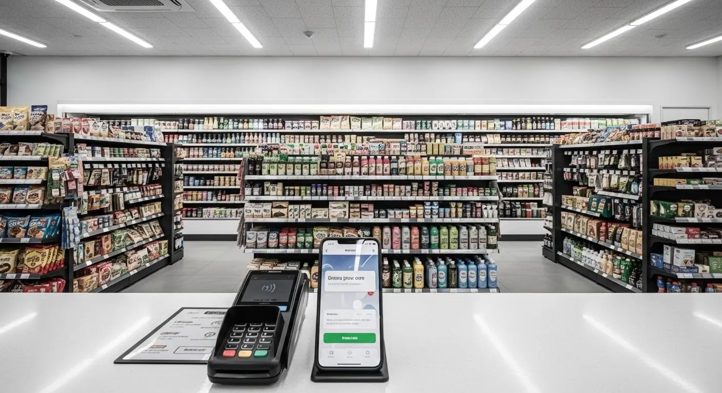 Person holding foreign Visa card near Korean smartphone showing online payment error message