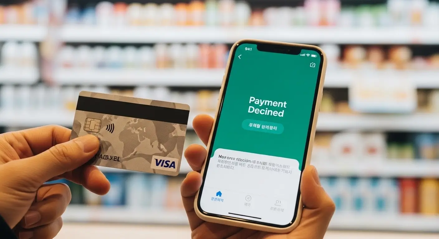 foreign card payment in korea foreigner holding visa card at payment terminal