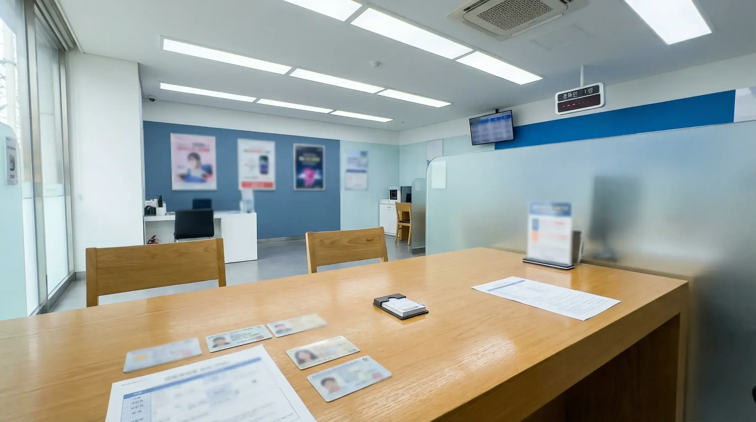Telecom carrier store counter in Korea where foreigner updates phone registration with ARC card