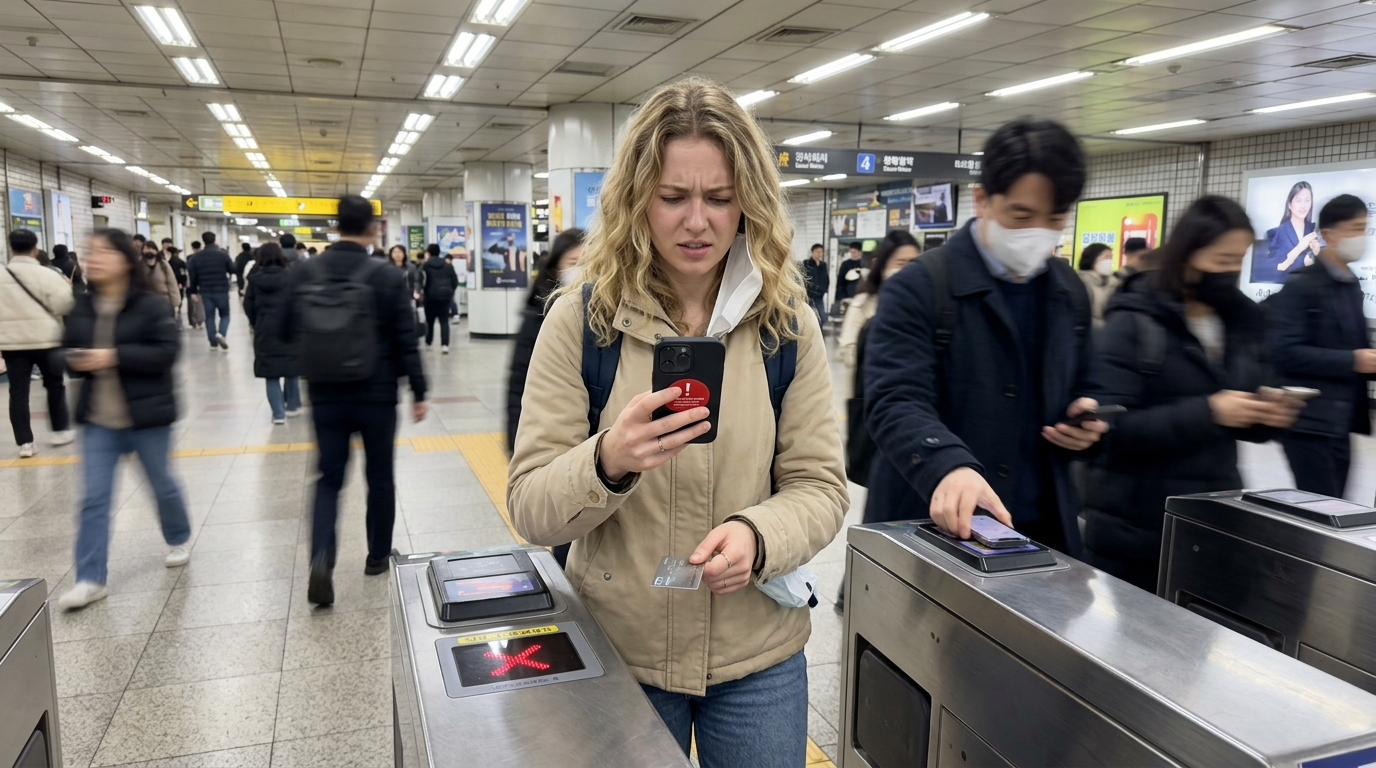 Foreigner blocked at Korean subway gate while others tap phones for banking payments korea foreigners daily challenge
