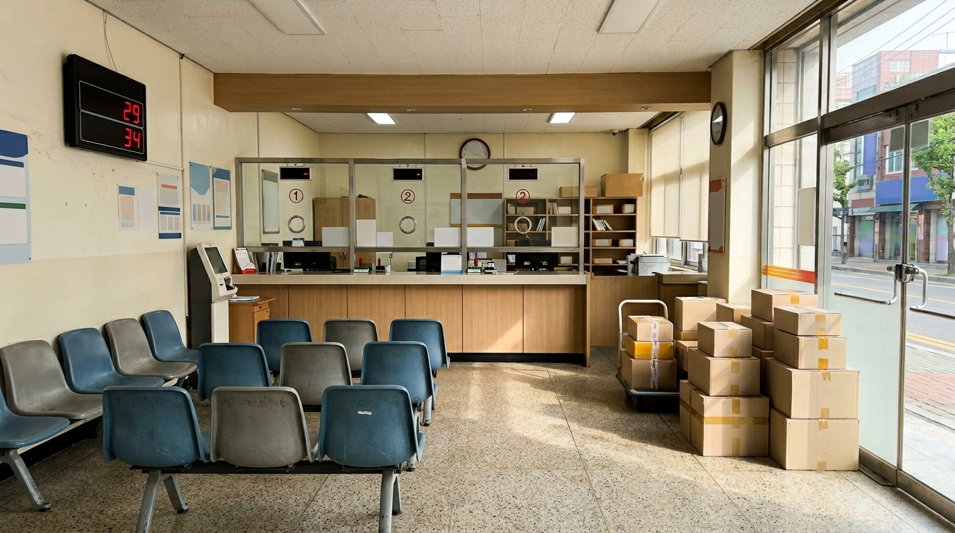 EMS international parcel form with customs declaration at Korean postal counter