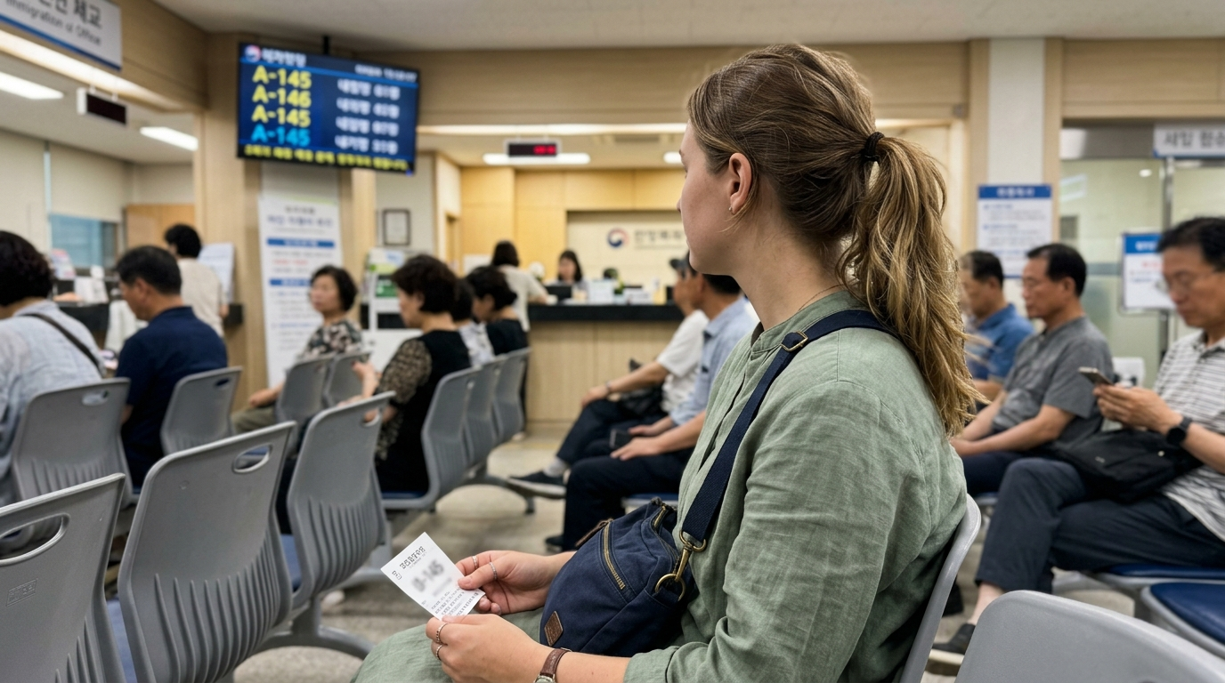 Stack of documents and passport on table prepared for Korea visa extension filing
