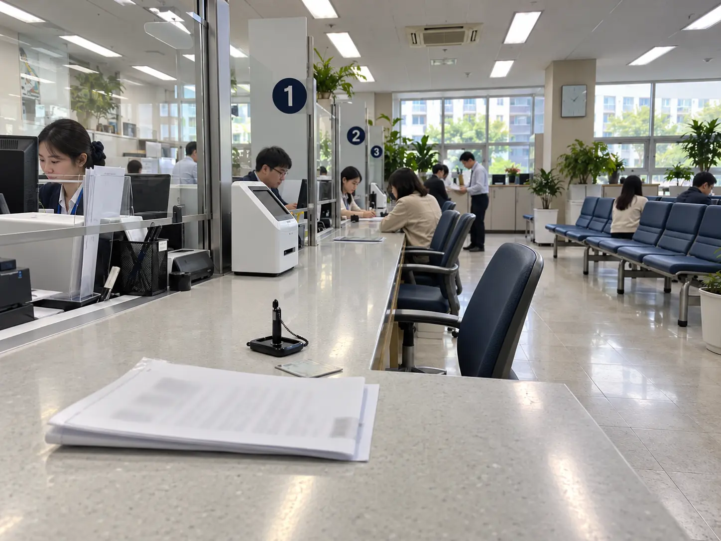 Community center counter in Korea where foreigners report a change of address after moving